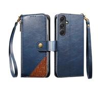 COQUE Custodia a portafoglio per Samsung Galaxy A54 con Slot per Carte e supporto, tasca con cerniera, Chiusura a bottone, custodia protettiva per cinturino da polso-Azul