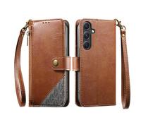 COQUE Custodia a portafoglio per Samsung Galaxy A54 con Slot per Carte e supporto, tasca con cerniera, Chiusura a bottone, custodia protettiva per cinturino da polso-Marrón