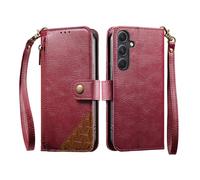 COQUE Custodia a portafoglio per Samsung Galaxy A54 con Slot per Carte e supporto, tasca con cerniera, Chiusura a bottone, custodia protettiva per cinturino da polso-Rojo