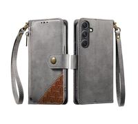 COQUE Custodia a portafoglio per Samsung Galaxy A54 con Slot per Carte e supporto, tasca con cerniera, Chiusura a bottone, custodia protettiva per cinturino da polso-Gris