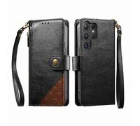 COQUE Custodia a portafoglio per Samsung Galaxy S24 Ultra con Slot per Carte e supporto, tasca con cerniera, Chiusura a bottone-Negro