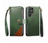 COQUE Custodia a portafoglio per Samsung Galaxy S24 Ultra con Slot per Carte e supporto, tasca con cerniera, Chiusura a bottone-Verde