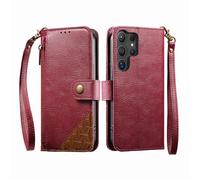 COQUE Custodia a portafoglio per Samsung Galaxy S24 Ultra con Slot per Carte e supporto, tasca con cerniera, Chiusura a bottone-Rojo