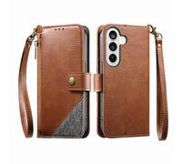 COQUE Custodia a portafoglio per Samsung Galaxy S26 con Slot per Carte e supporto, tasca con cerniera, Chiusura a bottone, custodia protettiva per cinturino da polso-Marrón