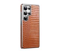 COQUE Custodia in Pelle con Texture coccodrillo per para Samsung Galaxy S25 Ultra, Vera Pelle pieno Fiore, compatibile con la ricarica Wireless, protezione Premium-Marrón