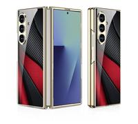 COQUE Custodia per telefono Galaxy Fold7,Ultra sottile in vetro 9H con verniciatura lucida,Cover per cellulare antigraffio per Samsung Galaxy Z Fold 7-Rojo y Negro