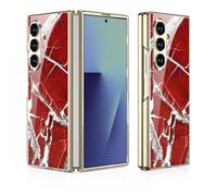 COQUE Custodia per telefono Galaxy Fold7,Ultra sottile in vetro 9H con verniciatura lucida,Cover per cellulare antigraffio per Samsung Galaxy Z Fold 7-Rojo Tejido