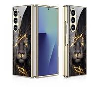 COQUE Custodia per telefono para Galaxy Fold7,Ultra sottile in vetro 9H con verniciatura lucida,Cover per cellulare antigraffio per para Samsung Galaxy Z Fold 7-león Macho