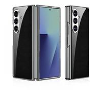 COQUE Custodia per telefono para Galaxy Fold7,Ultra sottile in vetro 9H con verniciatura lucida,Cover per cellulare antigraffio per para Samsung Galaxy Z Fold 7-Saffiano Negro