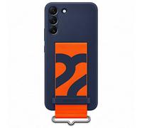 Coque en silicone avec laniere pour Samsung Galaxy S22+ Bleu marine