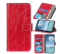 COQUE Estampado de Cuero Crazy Horse Retro Carpeta de Solapa con Ranuras para Tarjetas Compatible con OnePlus 15R Funda Protectora-Rojo
