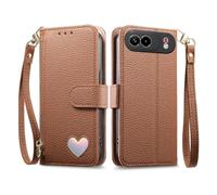 COQUE Funda Cartera corazón Soporte para ZTE Nubia Air Pro-Marrón | Corazón, cierre, ranuras, soporte, funda PU antigolpes