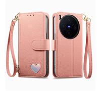 COQUE Funda Cartera para Vivo X300, con Ranuras para Tarjetas y Soporte, Cierre Magnético, Patrón Corazón y Cubierta Antigolpes para Vivo X300-Rosa