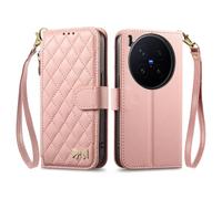 COQUE Funda Cartera para Vivo X300 Pro con Ranuras para Tarjetas y Bolsillo con Cremallera, diseño con Solapa magnética, cordón extraíble y protección antichoque para Vivo X300 Pro-Rosa