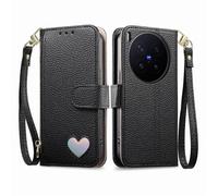 COQUE Funda Cartera para Vivo X300 Pro, con Ranuras para Tarjetas y Soporte, Cierre Magnético, Patrón Corazón y Cubierta Antigolpes para Vivo X300 Pro-Negro