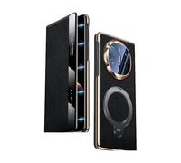 COQUE Funda de Cuero Fjord para Huawei Mate X6, Funda Tipo Flip con Ventana Smart View, Soporte Giratorio de 360°, Carga Inalámbrica, Cubierta Antigolpes para Huawei Mate X6-Negro