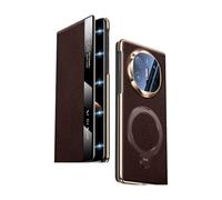 COQUE Funda de Cuero Fjord para Huawei Mate X7, Funda Tipo Flip con Ventana Smart View, Soporte Giratorio de 360°, Carga Inalámbrica, Cubierta Antigolpes para Huawei Mate X7-café
