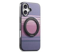 COQUE Funda de Fibra de Carbono para Apple iPhone 16, Tejido de Fibra de Aramida con Soporte Magnético Giratorio 360° y Sonido Click, Funda Protectora Afterglow para Apple iPhone 16-Rosa Morado