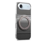 COQUE Funda de Fibra de Carbono para Apple iPhone 17 Air, Marco Plateado, Tejido de Fibra de aramida, Soporte magnético Giratorio de 360° con Sonido de Clic, Funda Protectora Afterglow-Negro