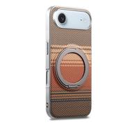 COQUE Funda de Fibra de Carbono para Apple iPhone 17 Air, Marco Plateado, Tejido de Fibra de aramida, Soporte magnético Giratorio de 360° con Sonido de Clic, Funda Protectora Afterglow-Marrón