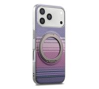 COQUE Funda de fibra de carbono para Apple iPhone 17 Pro Max, marco plateado, tejido de fibra de aramida, soporte magnético giratorio de 360° con sonido de clic, funda protectora Afterglow-rosa morado