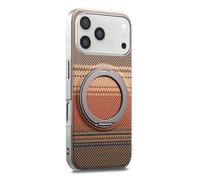COQUE Funda de Fibra de Carbono para Apple iPhone 17 Pro MAX, Marco Plateado, Tejido de Fibra de aramida, Soporte magnético Giratorio de 360° con Sonido de Clic, Funda Protectora Afterglow-Marrón