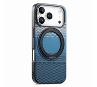 COQUE Funda de Fibra de Carbono para Apple iPhone 17 Pro, Tejido de Fibra de Aramida con Soporte Magnético Giratorio 360° y Sonido Click, Funda Protectora Afterglow para Apple iPhone 17 Pro-Azul
