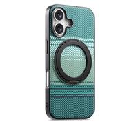 COQUE Funda de Fibra de Carbono para Apple iPhone 17, Tejido de Fibra de Aramida con Soporte Magnético Giratorio 360° y Sonido Click, Funda Protectora Afterglow para Apple iPhone 17-Verde