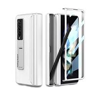 COQUE Funda Galaxy Z Fold 3 Cubrir Cuero,Funda Teléfono con Bisagra Integrada Membrana Shell con Ranura Oculta Bolígrafo, Funda Teléfono Plegable para Samsung Galaxy Z Fold 3 5G-Plata