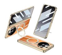 COQUE Funda OPPO Find N6 con Lámina Templada, Carcasa Plegable con Bisagra de Protección Completa, Soporte Giratorio Magnético, Cubierta Transparente para OPPO Find N6-Oro