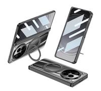 COQUE Funda OPPO Find N6 con Lámina Templada, Carcasa Plegable con Bisagra de Protección Completa, Soporte Giratorio Magnético, Cubierta Transparente para OPPO Find N6-Negro