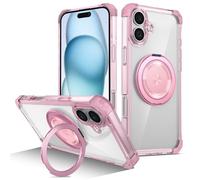 COQUE Funda para Apple iPhone 16 [Compatible con Soporte magnético] [con Anillo magnético Giratorio de 360°] Cubierta Protectora Transparente a Prueba de Golpes-Rosa