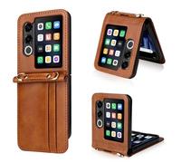 COQUE Funda para de Teléfono ZTE Nubia Flip2, Cordón + Estuche de Billetera para Tarjetero de Presentación de Ranura Múltiple,para ZTE Nubia Flip2-Marrón