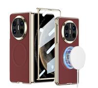 COQUE Funda para Huawei Mate X6,Carcasa para teléfono móvil 2 en 1 con película de galvanoplastia integrada y Anillo magnético Invisible,Funda de Cuero ultradelgada para Huawei Mate X6-Rojo