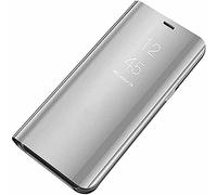 COQUE Funda para Samsung Galaxy Note10 Lite,Clear View Standing Funda de teléfono móvil con espejo chapado en tapa para Samsung Galaxy Note10 Lite-Plata