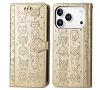 COQUE Funda para teléfono Blackview Wave 7C, con [Ranura para Tarjeta] [Soporte] [cordón], Carcasa para teléfono móvil con Bonito diseño de Gato y Perro-Oro