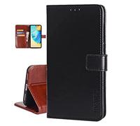 COQUE Funda Realme 8i/RMX3151,Carcasa Piel Libro Tapa Silicona Bumper Cuero Cartera Flip Case Tarjetas Cierre Magnético Soporte Wallet Cover Xiaomi-Negro