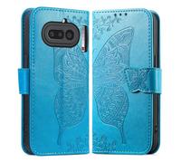 COQUE Funda Tipo Billetera con diseño de Mariposa para teléfono Blackview Wave 7C, Carcasa de Cuero PU con Ranuras para Tarjetas y Funda de Soporte-Azul