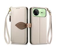COQUE Funda Tipo Cartera para iPhone 17 con Tarjetero, Bolsillo con Cremallera y Hebilla de Hoja, Correa para la muñeca, Funda de Piel sintética con Tapa para iPhone 17-Blanco