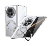 COQUE Funda Transparente para Honor Magic V5 con Protector de Cristal Templado para Pantalla, Soporte Giratorio 360°, Antiarañazos y Anticaídas, Compatible con Carga Inalámbrica-Plateado