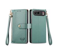 COQUE Piel Flip Tarjetero para ZTE Nubia Air Pro-Verde | Textura piel, tarjetero, cord贸n, cremallera, soporte, antipolvos