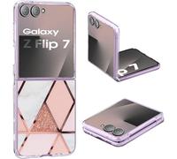 Coque pour Samsung Z Flip 7 5G Mármol Silicone Paillette Antichoc Housse Anti-rayures Protection Bumper Case Ultra Fine Souple antichoc Étui pour Samsung Galaxy Z Flip 7 5G Coque Mince (Rose)