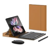 COQUE Ratón Bluetooth,Teclado,Funda de Cuero,Stylus + Pen Slot Phone Desk Kit,Funda de teléfono móvil Soporte para Xiaomi Mix Fold 2/Mi Mix Fold-Marrón