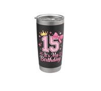 Coqueta con lazo rosa It's My 15 Birthday para niña de 15 años Vaso térmico de acero inoxidable de doble pared