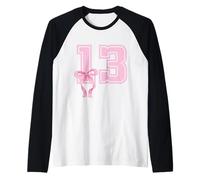 Coqueta de 13 cumpleaños para niña, Lazos Rosados, Trece años Camiseta Manga Raglan