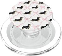 Coqueta de Pelo Largo Negro y Crema con Lazo Rosa PopSockets PopGrip para MagSafe