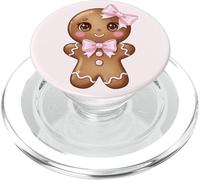 Coqueta estética Femenina navideña con Lazo Rosa y Pan de Jengibre PopSockets PopGrip para MagSafe