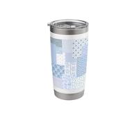 Coqueta Floral Patchwork Encaje Flor Rayas Peonías Azules Vaso térmico de acero inoxidable de doble pared
