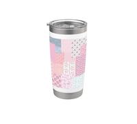Coqueta Floral Patchwork Encaje Flor Rayas Peonías Rosa Vaso térmico de acero inoxidable de doble pared