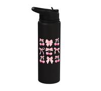Coquette Aesthetic Pink Bow and Cherry Girls Kids Stainless Steel Insulated Water Bottle
